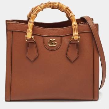 Pre Owned Gucci Brown Leather Small Diana Tote