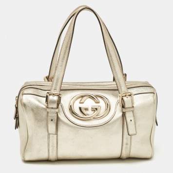 Pre Owned Gucci Gold Leather Britt Boston Bag