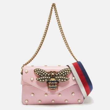 Pre Owned Gucci Pink Leather Mini Pearl Queen Margaret Broadway Shoulder Bag