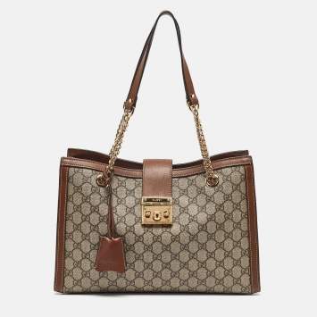 Pre Owned Gucci Brown/Beige GG Supreme Canvas Medium Padlock Shoulder Bag