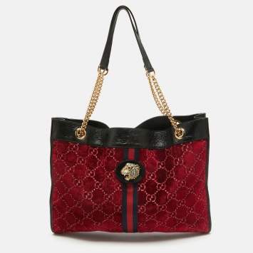 مملوكة مسبقًا Gucci Red/Black Jumbo GG Velvet Large Rajah Tote