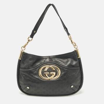 Pre Owned Gucci Black Guccissima Leather Britt Shoulder Bag