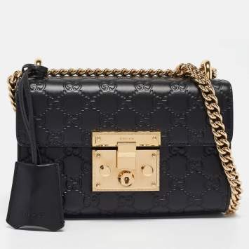 Pre Owned Gucci Black Guccissima Leather Small Padlock Shoulder Bag