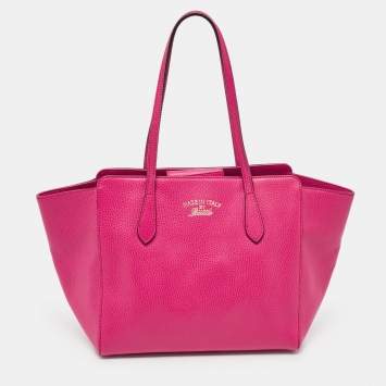 Pre Owned Gucci Fuchsia Leather Small Swing Tote
