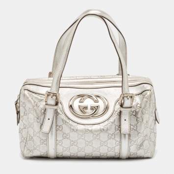 Pre Owned Gucci Silver Guccissima Leather Britt Boston Bag