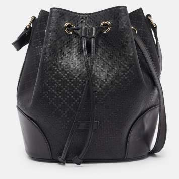 Pre Owned Gucci Black Diamante Leather Hilary Bucket Bag