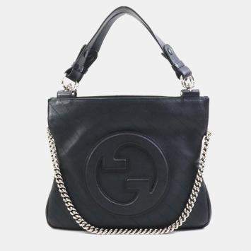 Pre Owned Gucci Black Leather Blondie Small Tote Bag