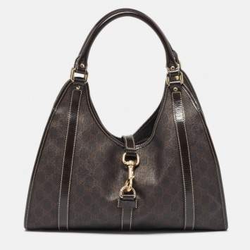 Pre Owned Gucci Dark Brown GG Supreme Canvas and Leather Medium Joy Shoulder Bag
