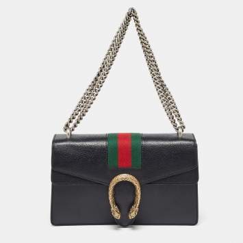 مملوكة مسبقًا Gucci Black Leather Small Web Dionysus Shoulder Bag