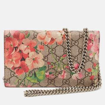 Pre Owned Gucci Multicolor Blooms Print GG Supreme Canvas Wallet on Chain