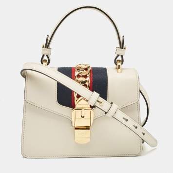 Pre Owned Gucci Off White Leather Mini Sylvie Top Handle Bag