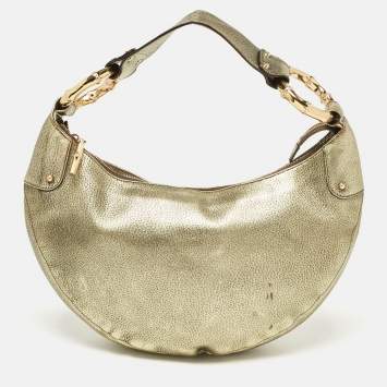 Pre Owned Gucci Gold Leather Bamboo Ring Hobo
