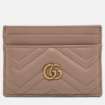 Pre Owned Gucci Beige Matelassé Leather GG Marmont Card Holder