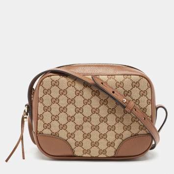 Pre Owned Gucci Brown/Beige GG Canvas and Leather Bree Crossbody Bag