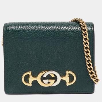 Pre Owned Gucci Green Leather Zumi Wallet On Chain