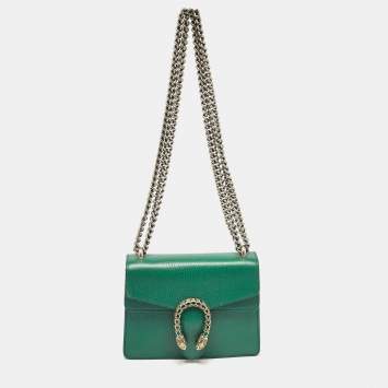 Pre Owned Gucci Green Leather Mini Dionysus Shoulder Bag
