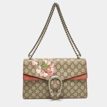 Pre Owned Gucci Pink/Beige Signature Coated Canvas and Suede Small Dionysus Shoulder Bag