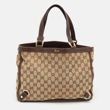 Pre Owned Gucci Beige/Brown GG Canvas and Leather Abbey Day Tote
