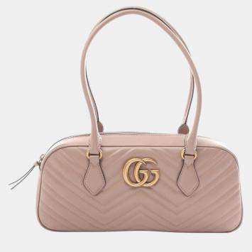 Pre Owned Gucci Pink Leather GG Marmont Medium Tote Bag