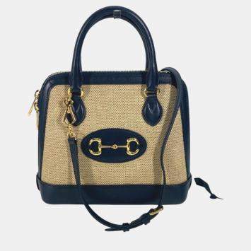 Pre Owned Gucci Beige x Dark Navy Horsebit 1955 Shoulder Bag