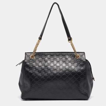 Pre Owned Gucci Black Guccissima Leather Soft Signature Tote