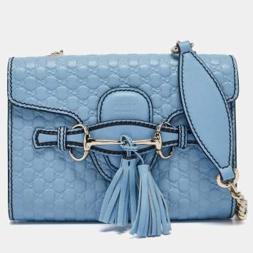 Pre Owned Gucci Blue Microguccissima Leather Mini Emily Chain Crossbody Bag