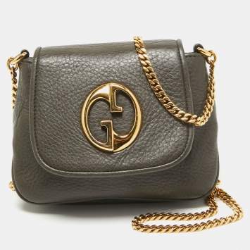 Pre Owned Gucci Dark Grey Leather Small 1973 Chain Crossbody Bag