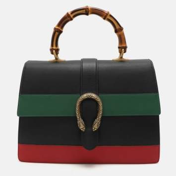 Pre Owned Gucci Tri Color Leather Large Dionysus Bamboo Top Handle Bag