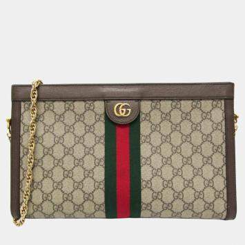 Pre Owned Gucci Ophidia Medium GG Brown PVC Leather Shoulder Bag