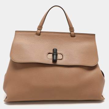 Pre Owned Gucci Brown Leather Bamboo Daily Top Handle Bag