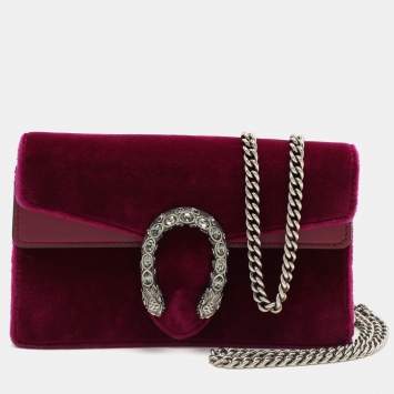 Pre Owned Gucci Purple Velvet and Leather Super Mini Dionysus Crossbody Bag