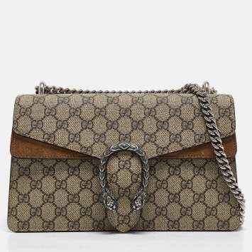 Pre Owned Gucci Beige GG Supreme Canvas and Suede Small Dionysus Shoulder Bag