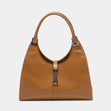 Pre Owned Gucci Tan Leather Large  Jackie Bardot Hobo