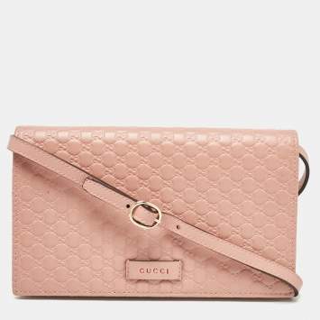 Pre Owned Gucci Old Rose Microguccissima Leather Wallet Crossbody Bag
