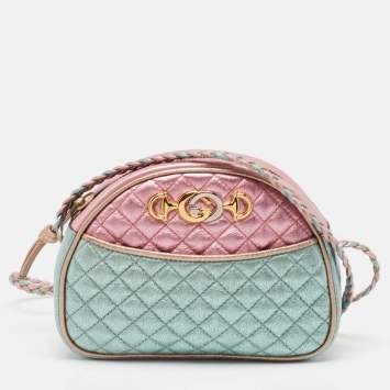 Pre Owned Gucci Metallic Pink/Turquoise Quilted Leather Mini Zumi Crossbody Bag