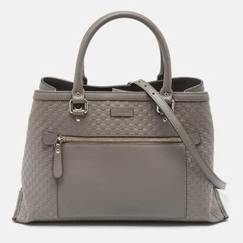 مملوكة مسبقًا Gucci Grey Microguccissima Leather Front Zip Tote