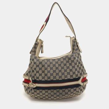 Pre Owned Gucci Blue GG Canvas and Leather Web Hobo