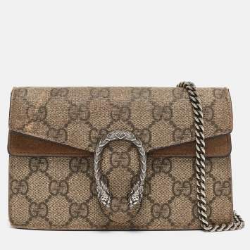 Pre Owned Gucci Beige GG Supreme Canvas and Suede Super Mini Dionysus Shoulder Bag