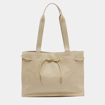Pre Owned Gucci Cream Leather Drawstring Bow Tote