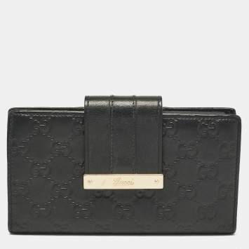 Pre Owned Gucci Black Guccissima Leather New Ladies Web Continental Wallet