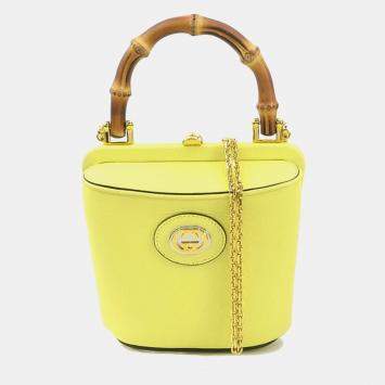 Pre Owned Gucci Leather Yellow Bamboo Handbag
