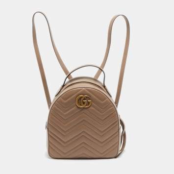 Pre Owned Gucci Beige Matelassé Leather GG Marmont Backpack