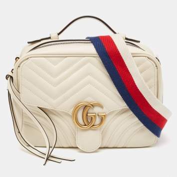 Pre Owned Gucci Off White Matelasse Leather Small Sylvie Top Handle Bag