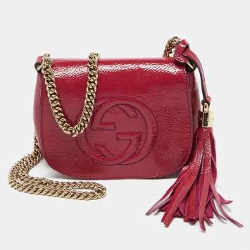 Pre Owned Gucci Fuchsia Patent Leather Soho Flap Chain Crossbody Bag