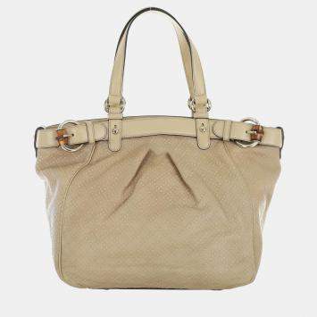 Pre Owned Gucci Leather Bamboo Buckle Tote Bag