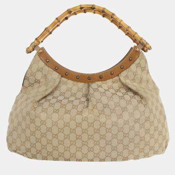 Pre Owned Gucci GG Canvas Bamboo Shoulder Bag