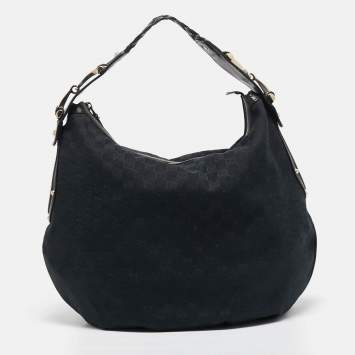 Pre Owned Gucci Black GG Canvas and Leather GG Marmont Medium Pelham Hobo