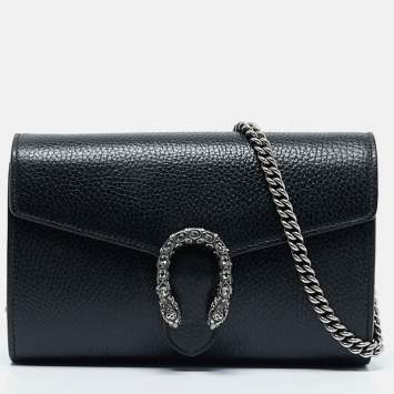 Pre Owned Gucci Black Leather Mini Dionysus Chain Bag