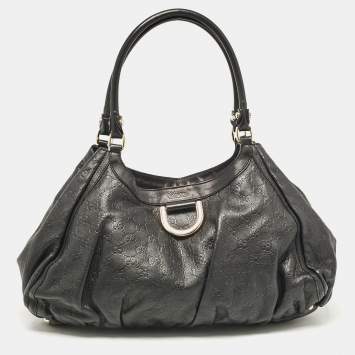 Pre Owned Gucci Black Guccissima Leather Abbey D-Ring Shoulder Bag