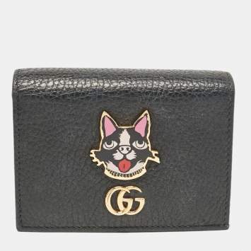 Pre Owned Gucci Black Leather GG Marmont Bosco Card Case